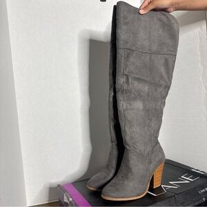 Lane Bryant Sz 9 W Calf Dream Cloud Over The Knee Boots Gray Faux Suede NEW